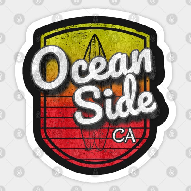 Oceanside California Vintage Sun - Distressed Sticker by FLCdesigns